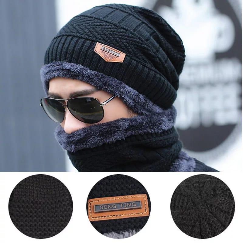 Winter Wool Cap & Neck Warmer Set – Thermal Beanie and Scarf Combo for Men & Women