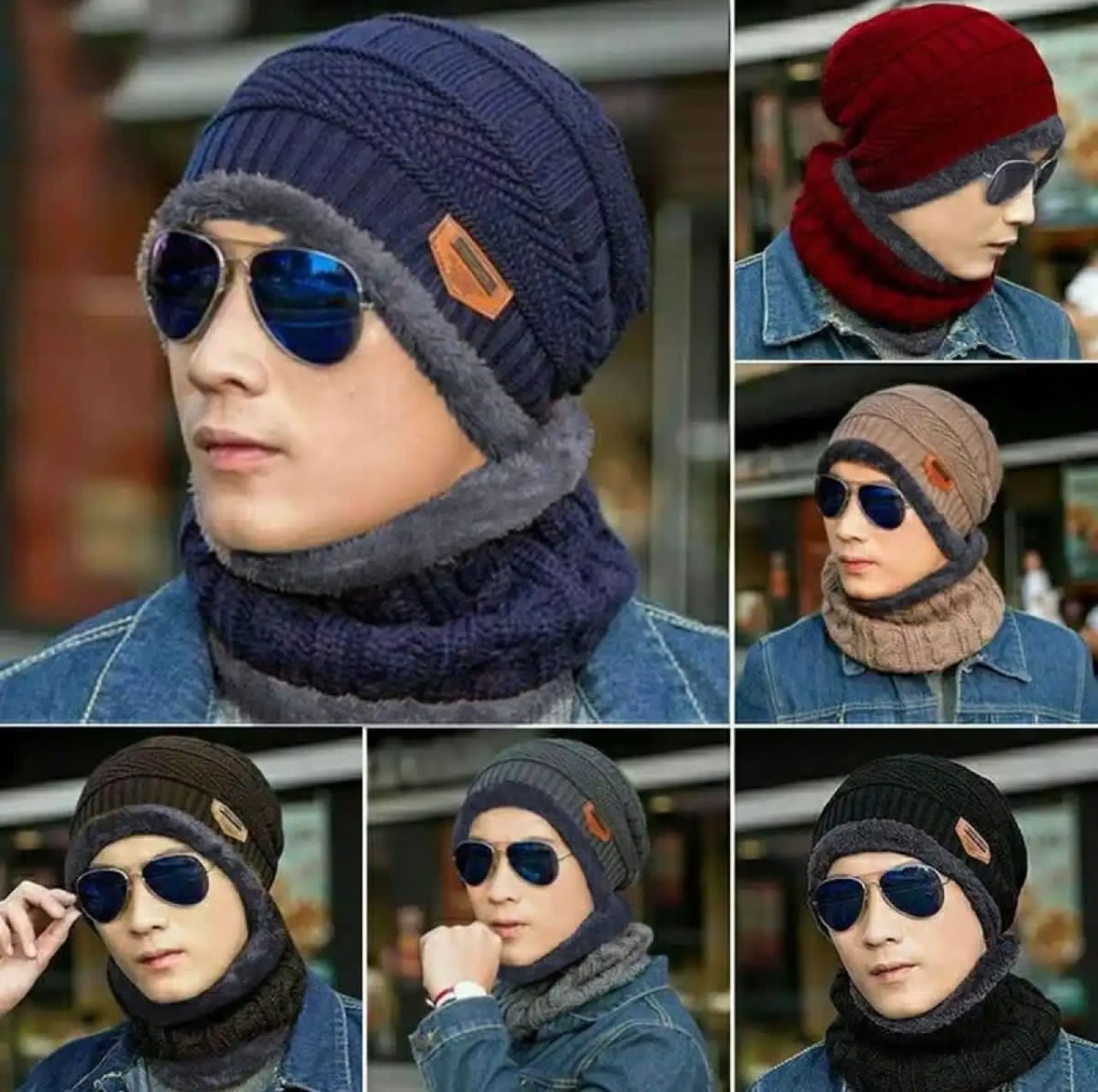 Winter Wool Cap & Neck Warmer Set – Thermal Beanie and Scarf Combo for Men & Women