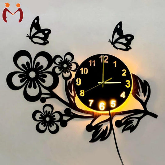 3D Flower Wooden Clock With premium Light