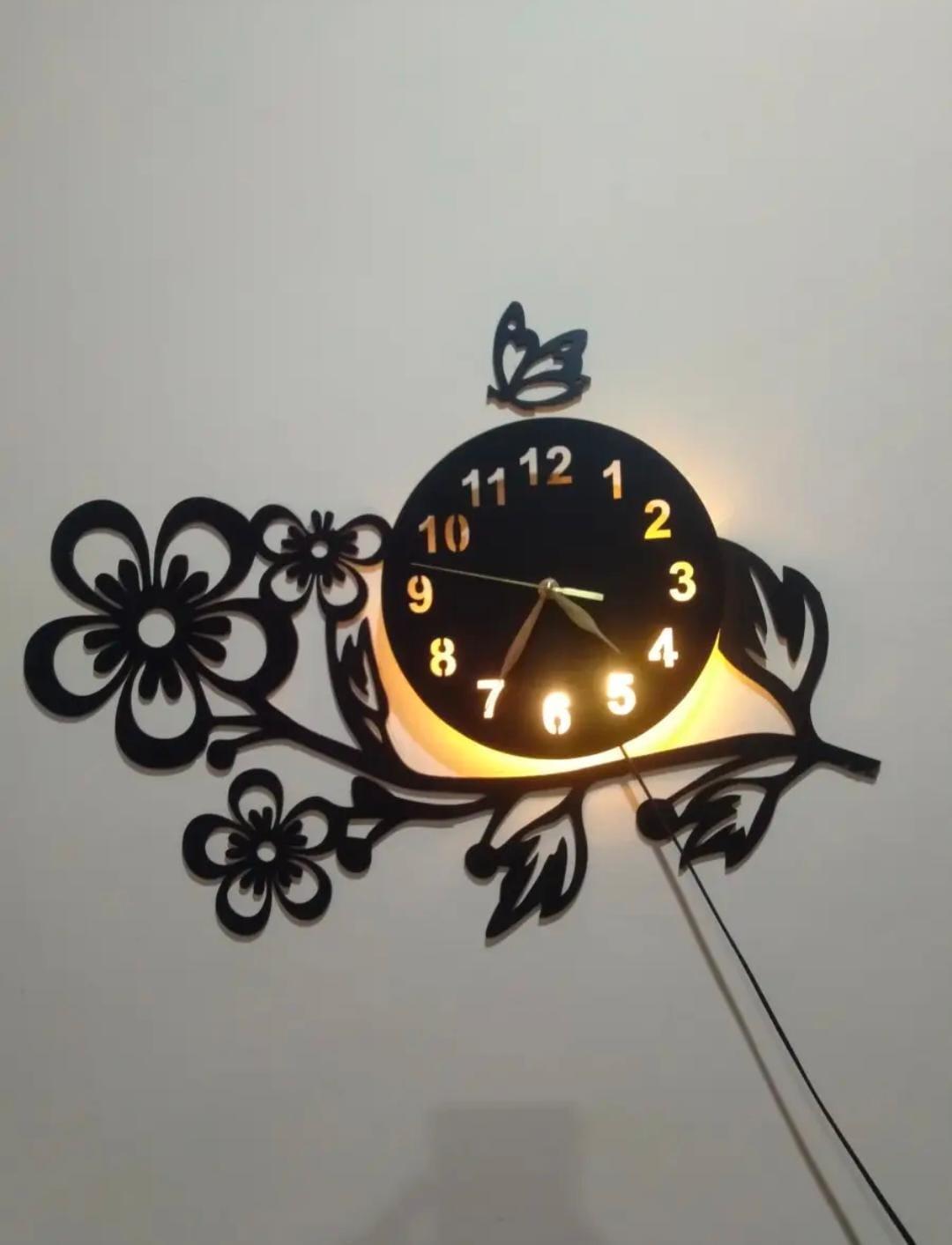 3D Flower Wooden Clock With premium Light