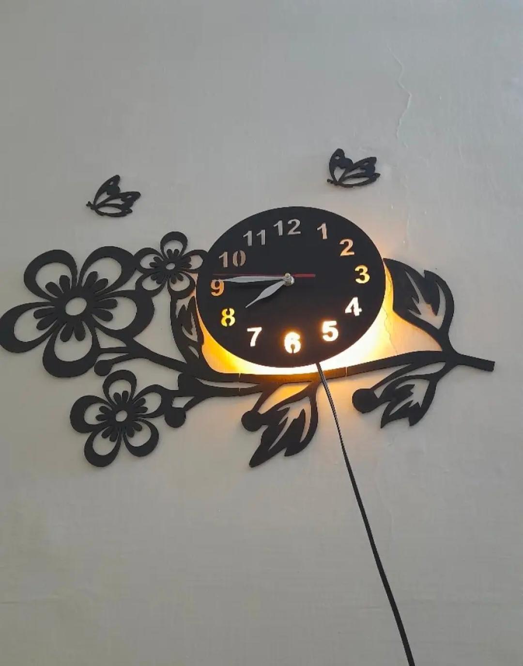 3D Flower Wooden Clock With premium Light