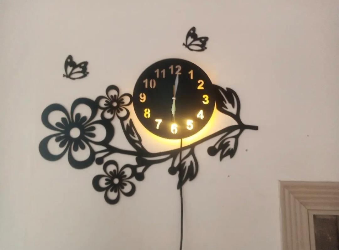 3D Flower Wooden Clock With premium Light