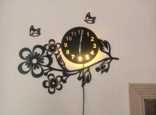 3D Flower Wooden Clock With premium Light