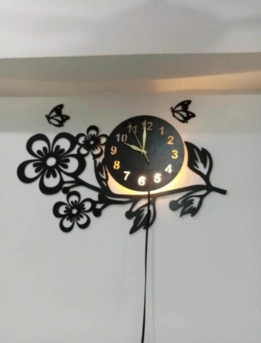3D Flower Wooden Clock With premium Light